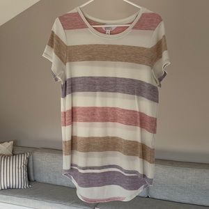 Market & Spruce Short Sleeved Shirt, White, Pink, Tan, and Purple Stripes